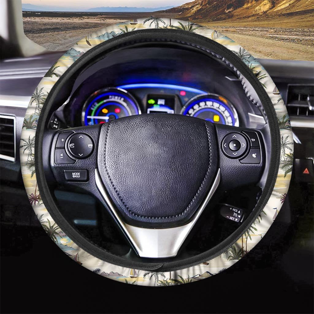 Tropical Palm Lead Island Print Steering Wheel Cover-grizzshop