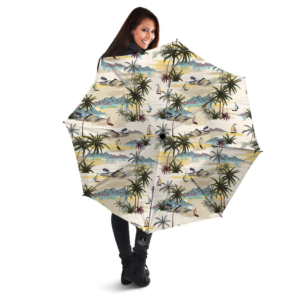 Tropical Palm Lead Island Print Umbrella-grizzshop