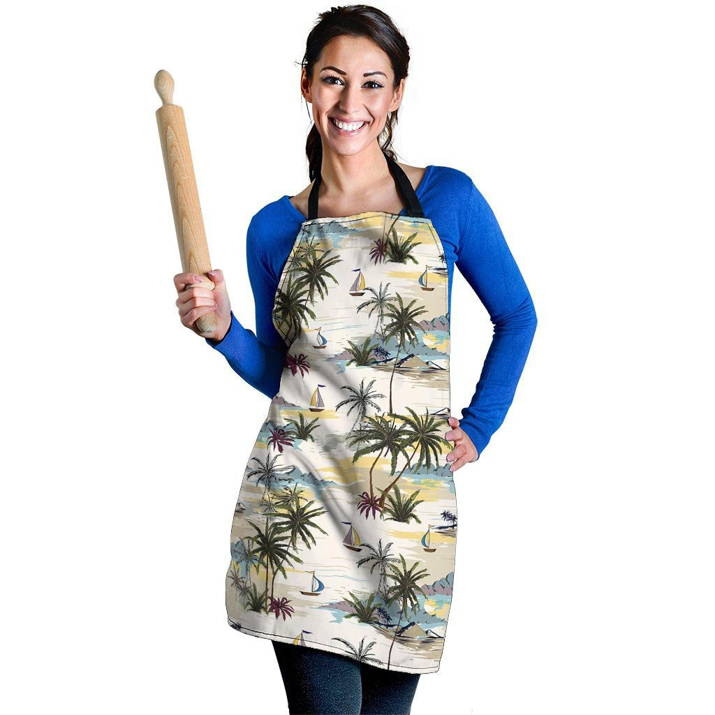 Tropical Palm Lead Island Print Women's Apron-grizzshop