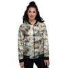 Tropical Palm Lead Island Print Women's Bomber Jacket-grizzshop