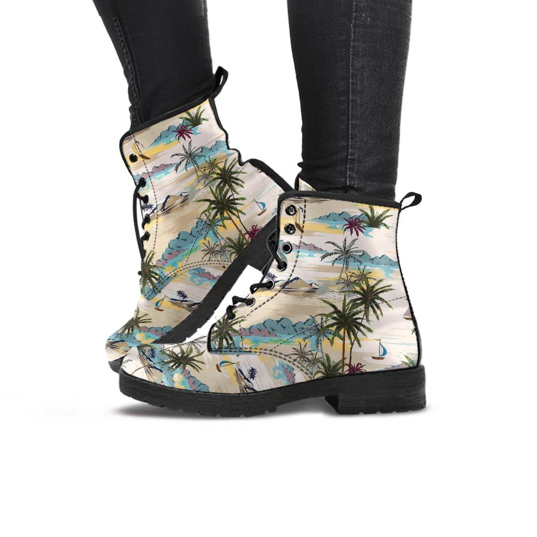 Tropical Palm Lead Island Print Women's Boots-grizzshop