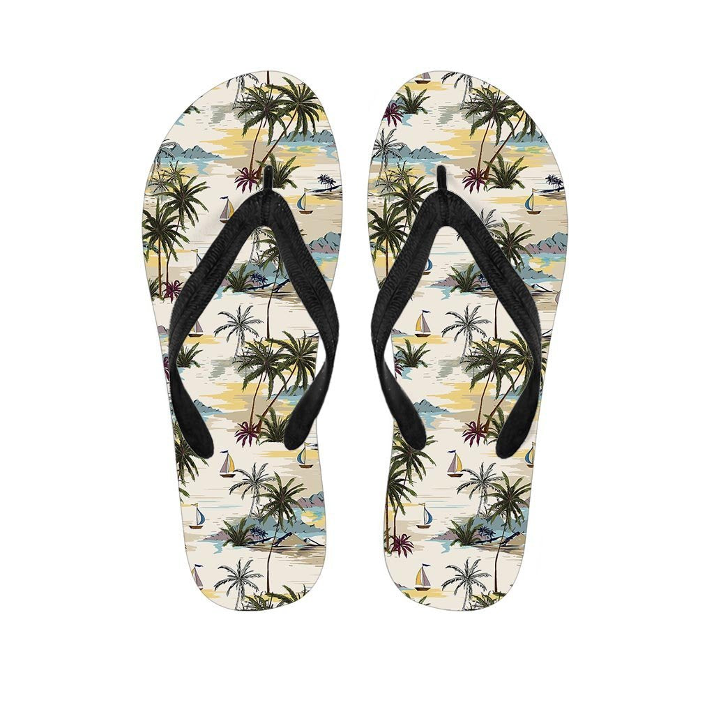 Tropical Palm Lead Island Print Women's Flip Flops-grizzshop