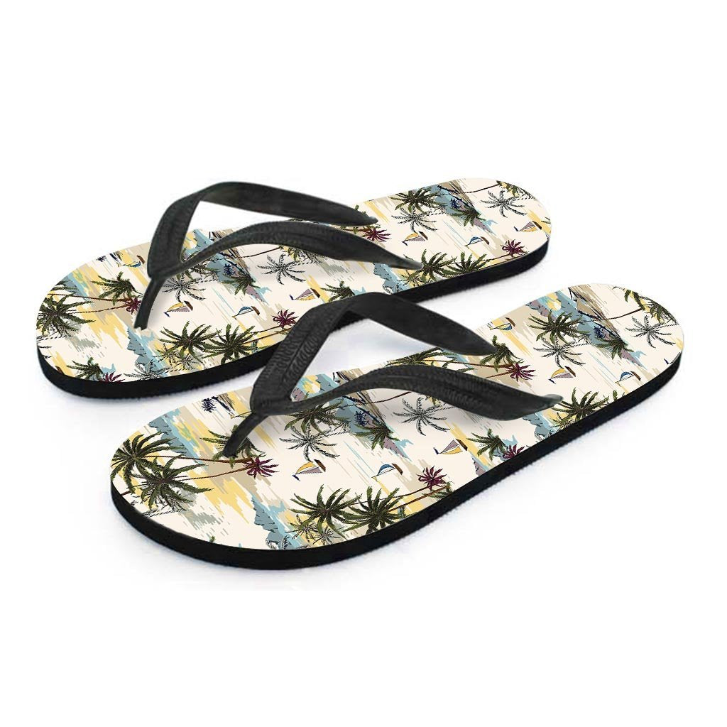 Tropical Palm Lead Island Print Women's Flip Flops-grizzshop