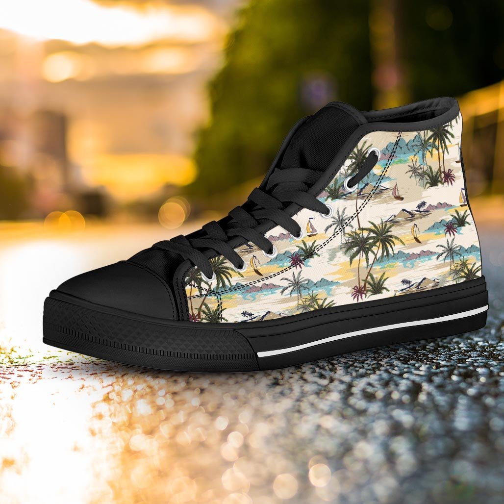 Tropical Palm Lead Island Print Women's High Top Shoes-grizzshop