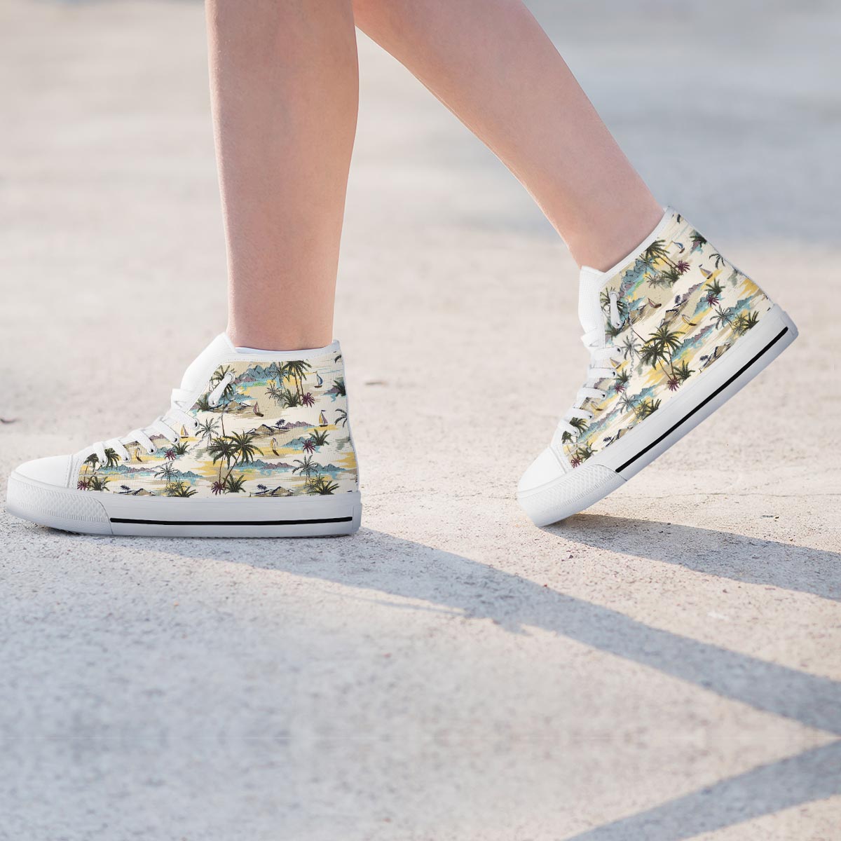 Tropical Palm Lead Island Print Women's High Top Shoes-grizzshop