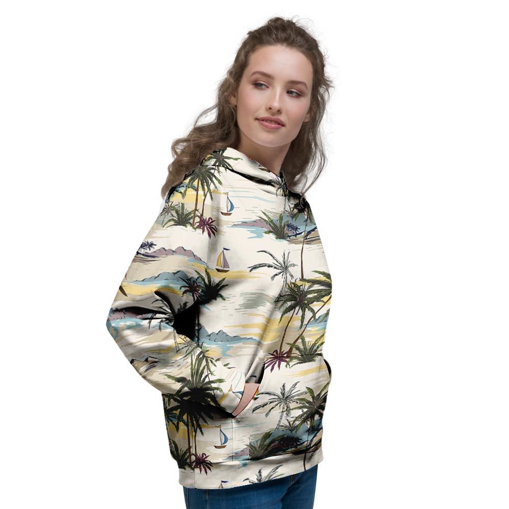 Tropical Palm Lead Island Print Women's Hoodie-grizzshop