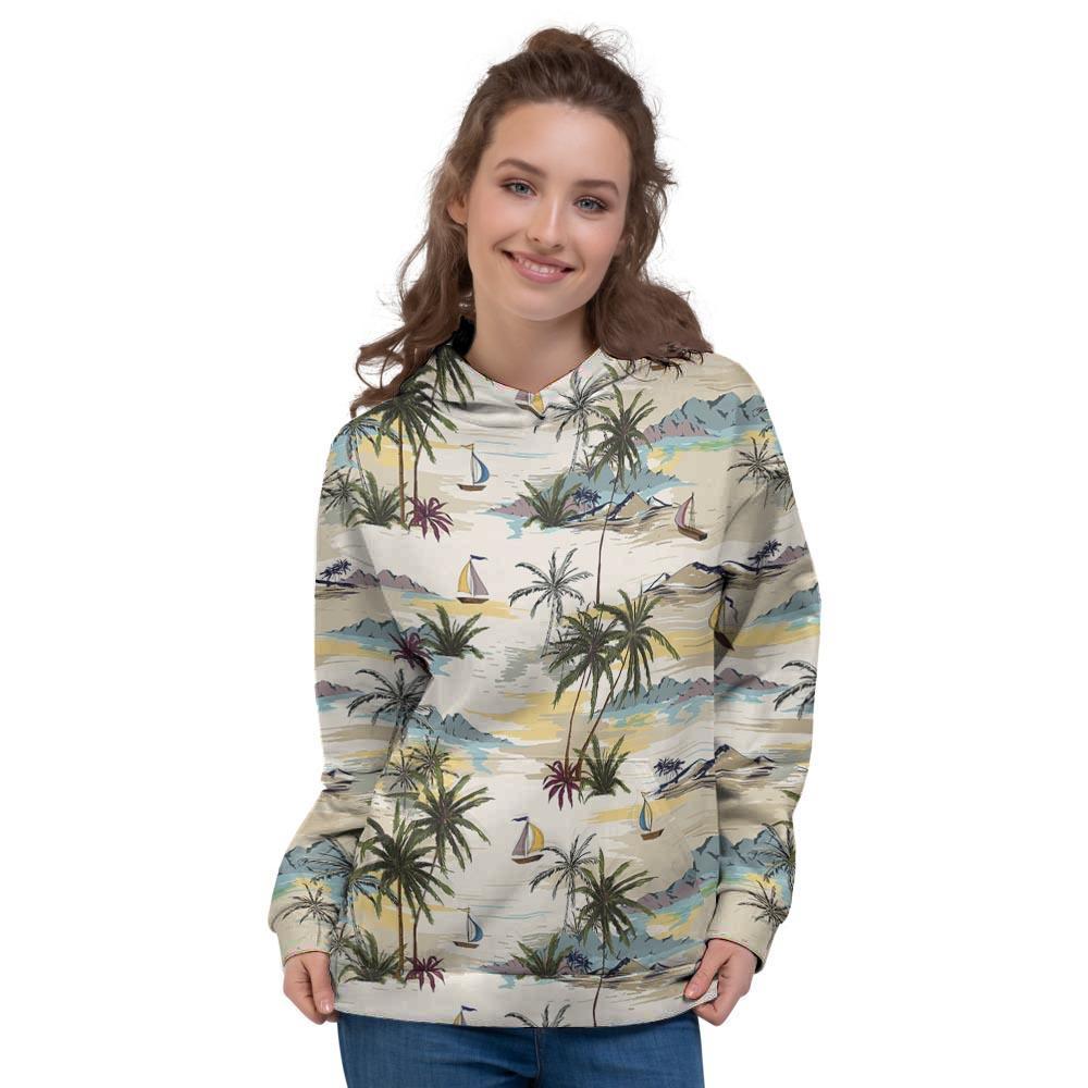 Tropical Palm Lead Island Print Women's Hoodie-grizzshop