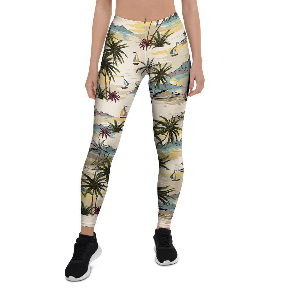 Tropical Palm Lead Island Print Women's Leggings-grizzshop