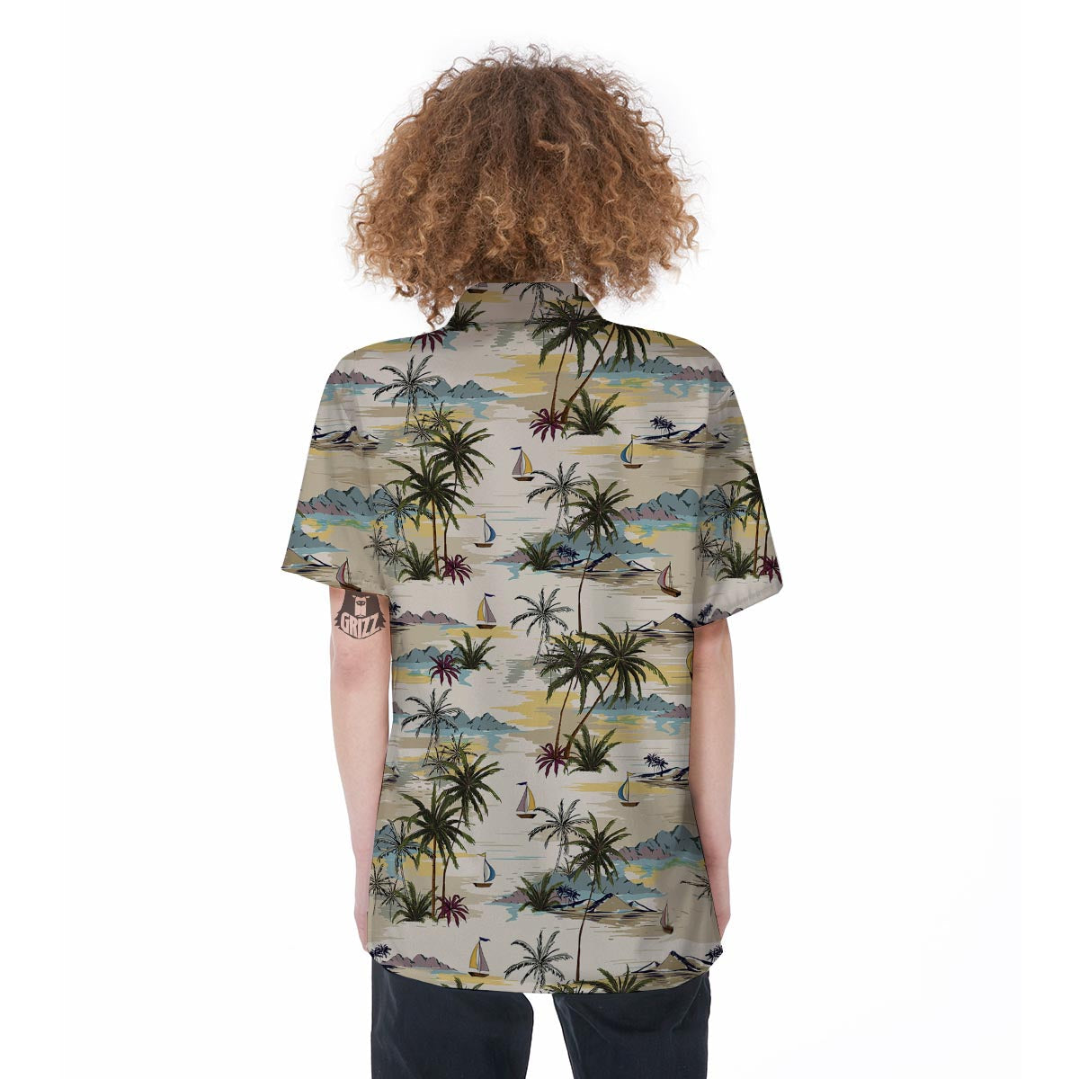 Tropical Palm Lead Island Print Women's Short Sleeve Shirts-grizzshop
