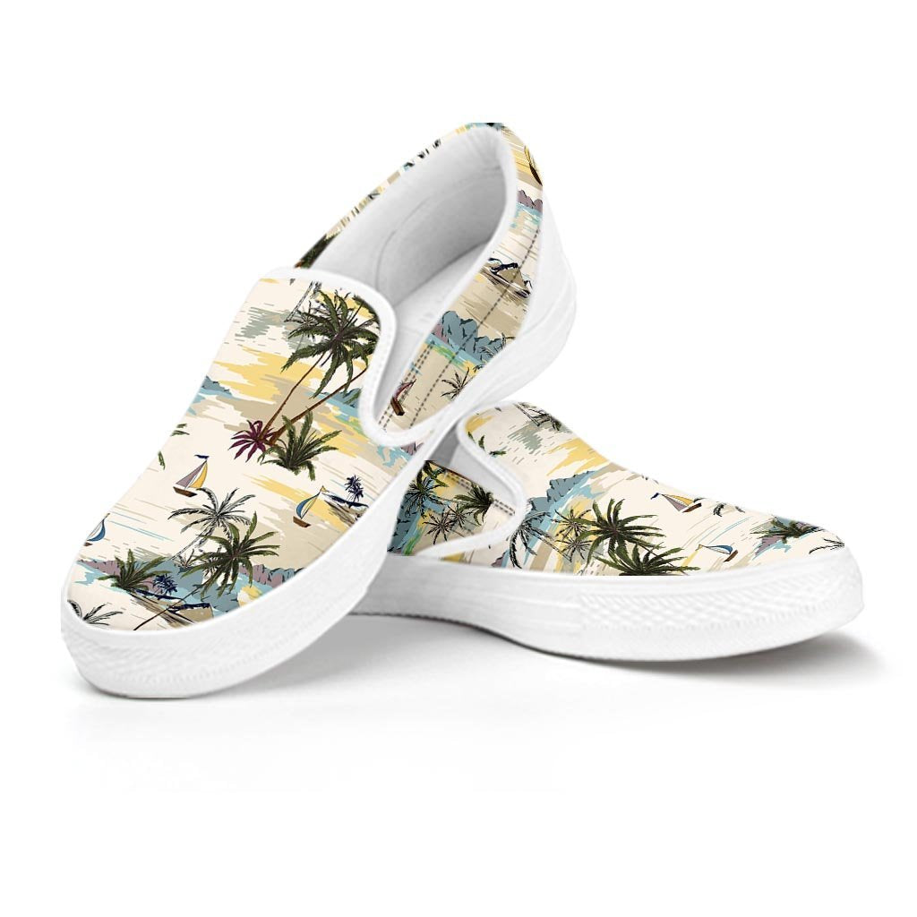 Tropical Palm Lead Island Print Women's Slip On Sneakers-grizzshop