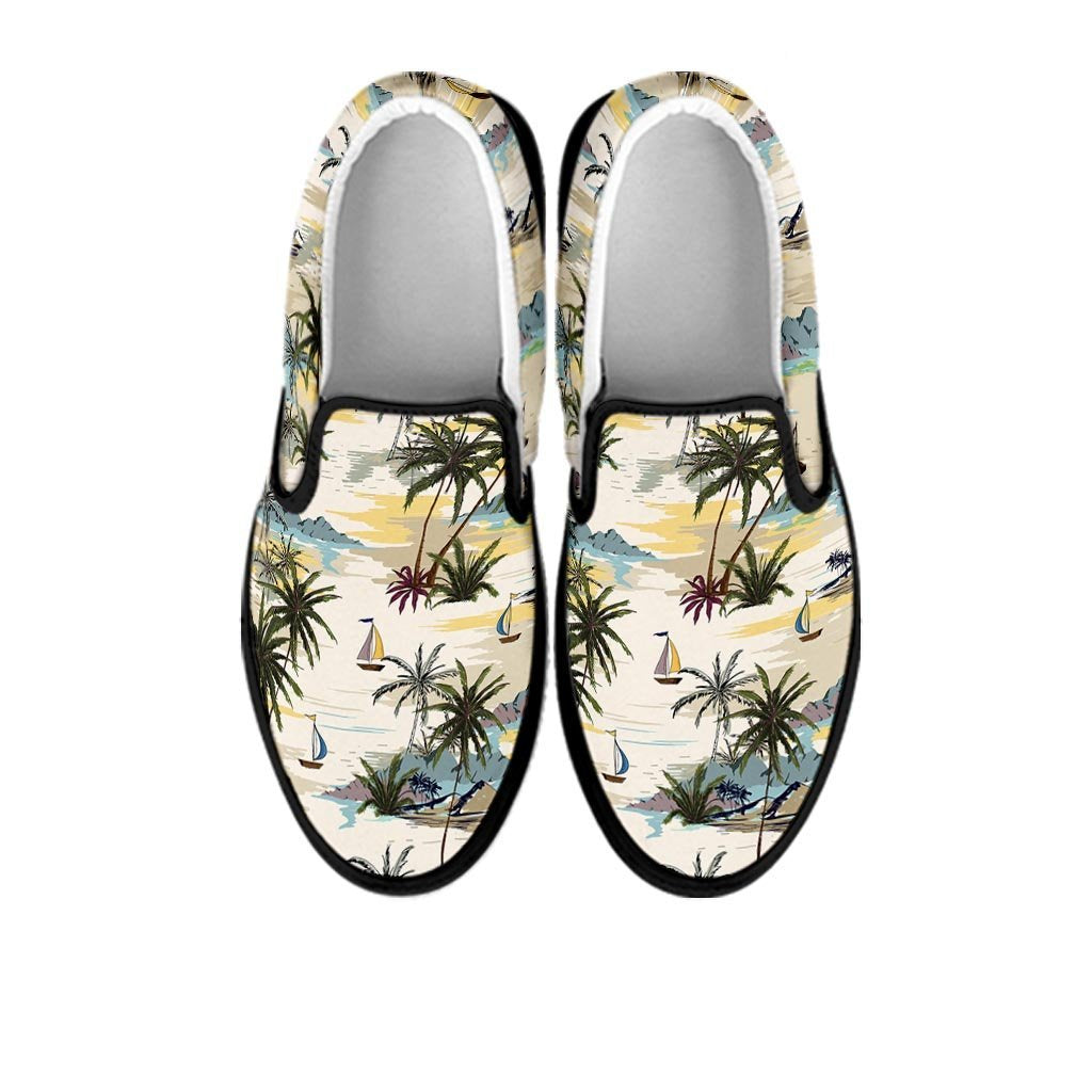 Tropical Palm Lead Island Print Women's Slip On Sneakers-grizzshop