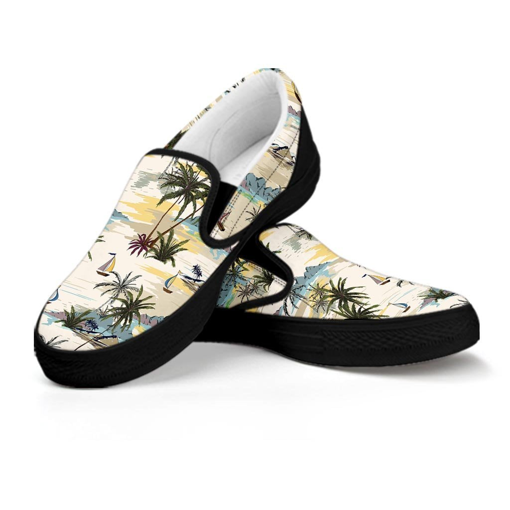 Tropical Palm Lead Island Print Women's Slip On Sneakers-grizzshop