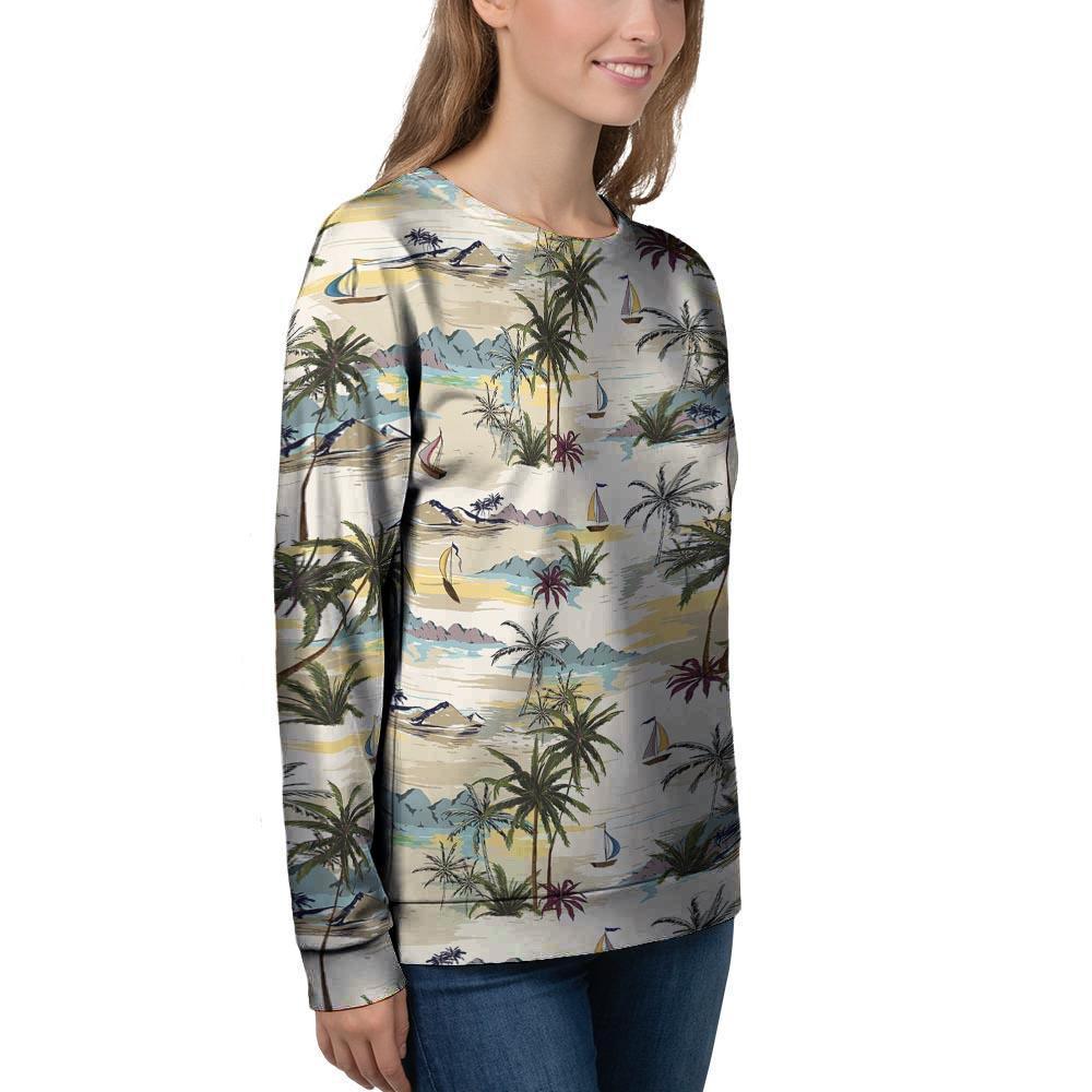 Tropical Palm Lead Island Print Women's Sweatshirt-grizzshop