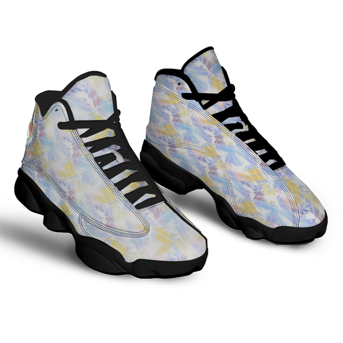 Tropical Palm Leaf Pastel Print Pattern Black Basketball Shoes-grizzshop