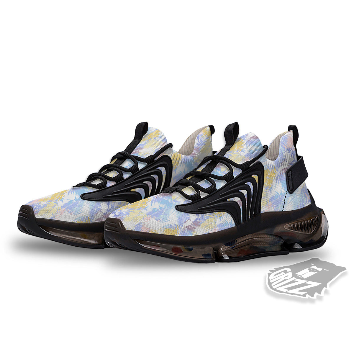 Tropical Palm Leaf Pastel Print Pattern Black Gym Shoes-grizzshop