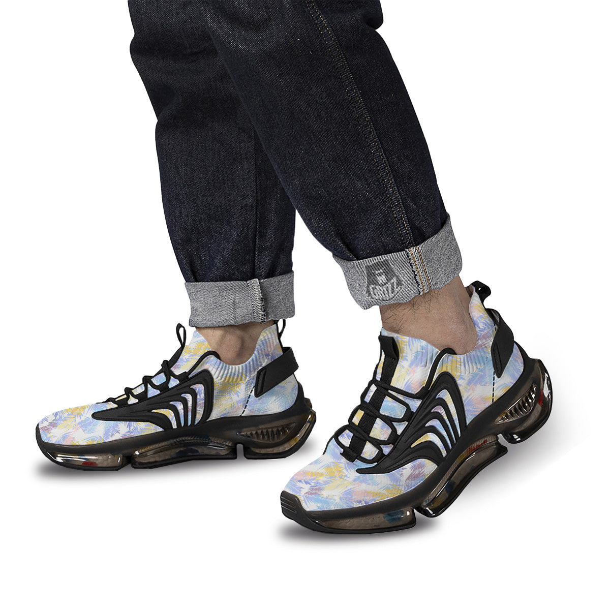 Tropical Palm Leaf Pastel Print Pattern Black Gym Shoes-grizzshop