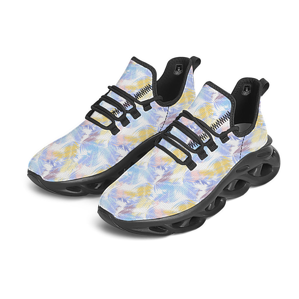 Tropical Palm Leaf Pastel Print Pattern Black Running Shoes-grizzshop