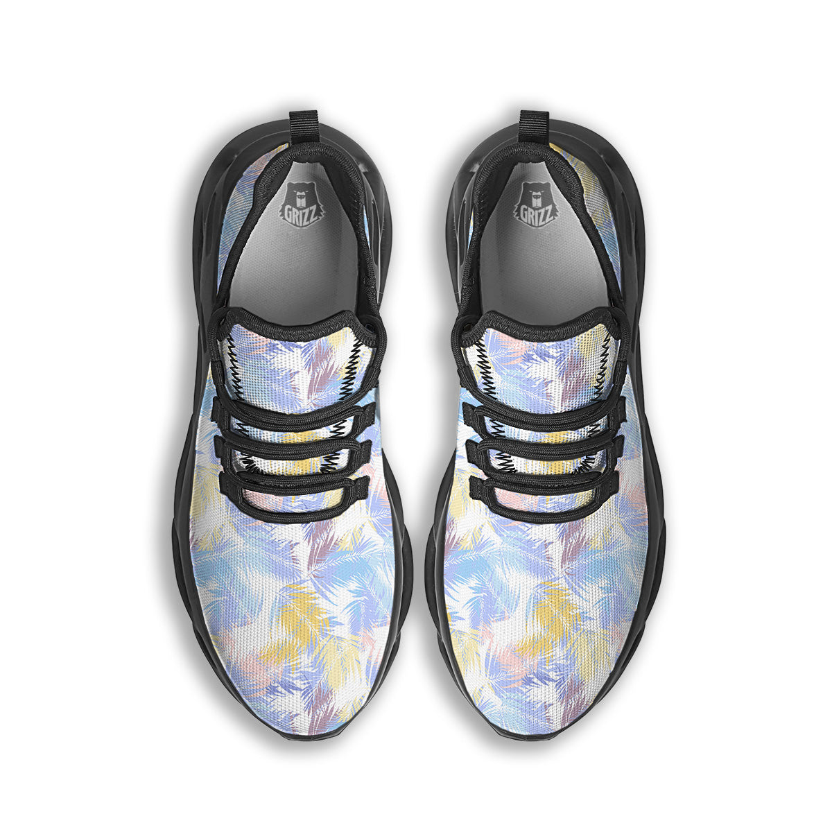 Tropical Palm Leaf Pastel Print Pattern Black Running Shoes-grizzshop