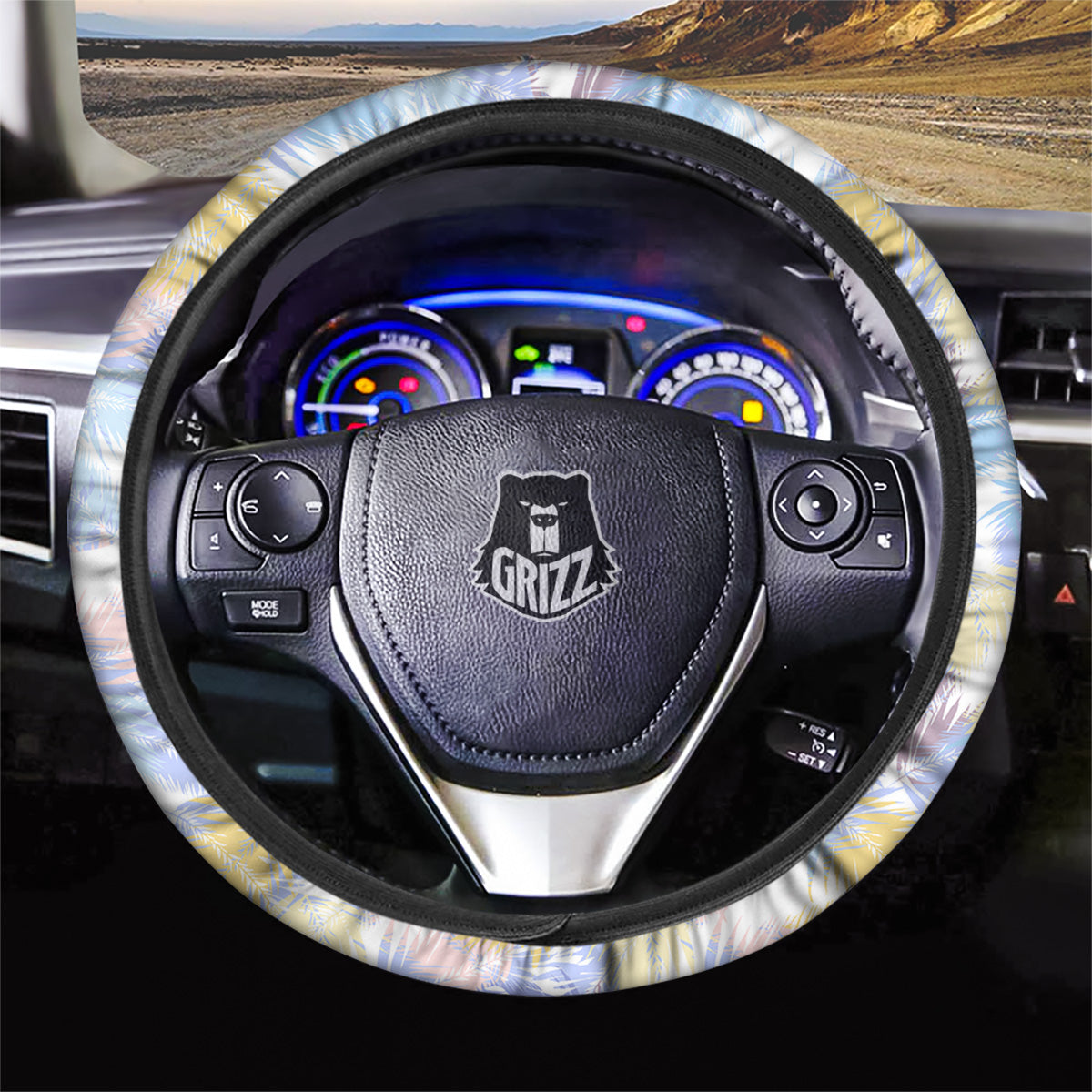 Tropical Palm Leaf Pastel Print Pattern Car Steering Wheel Cover-grizzshop