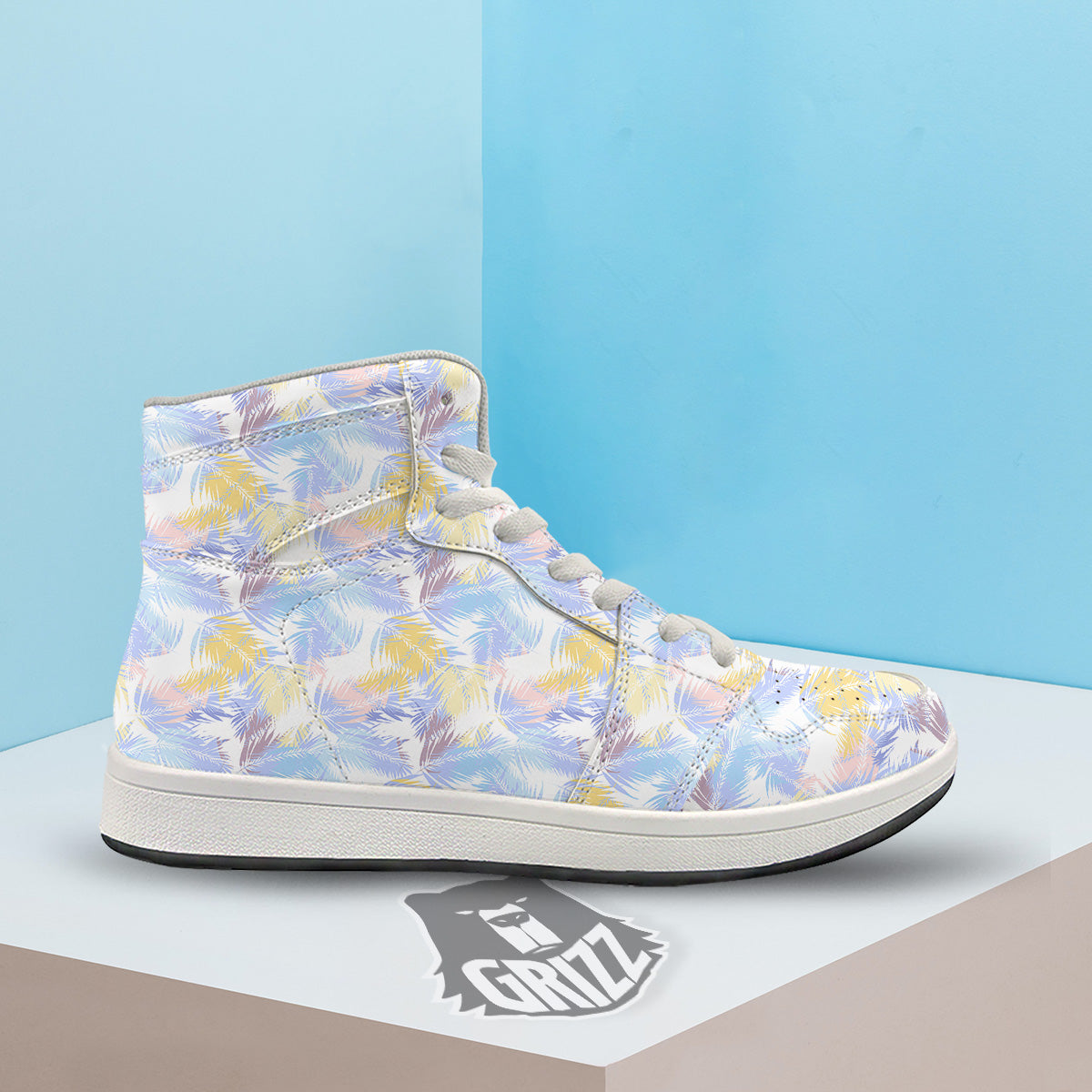 Tropical Palm Leaf Pastel Print Pattern High Top Sneakers-grizzshop