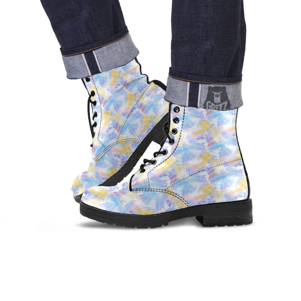 Tropical Palm Leaf Pastel Print Pattern Leather Boots-grizzshop