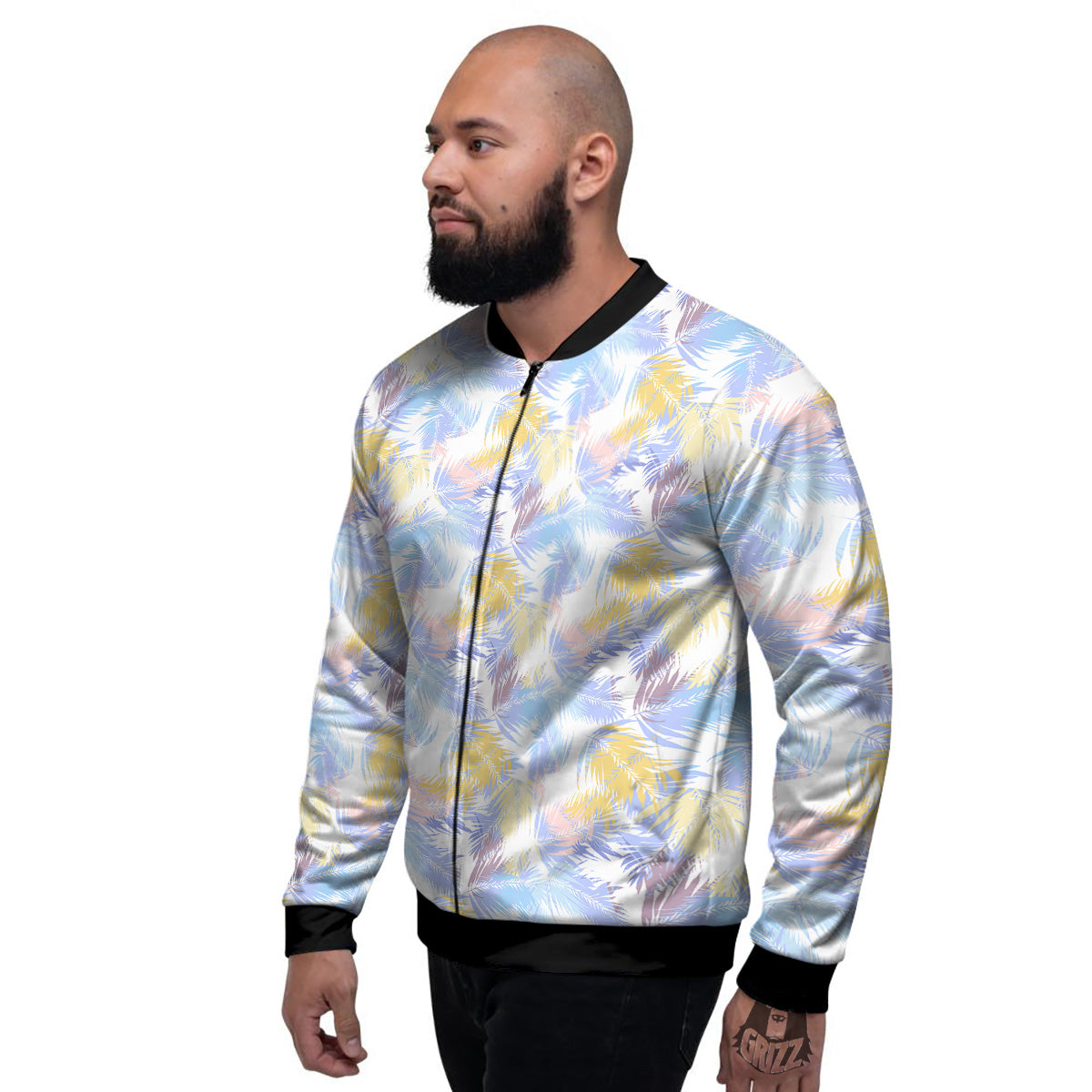 Tropical Palm Leaf Pastel Print Pattern Men's Bomber Jacket-grizzshop