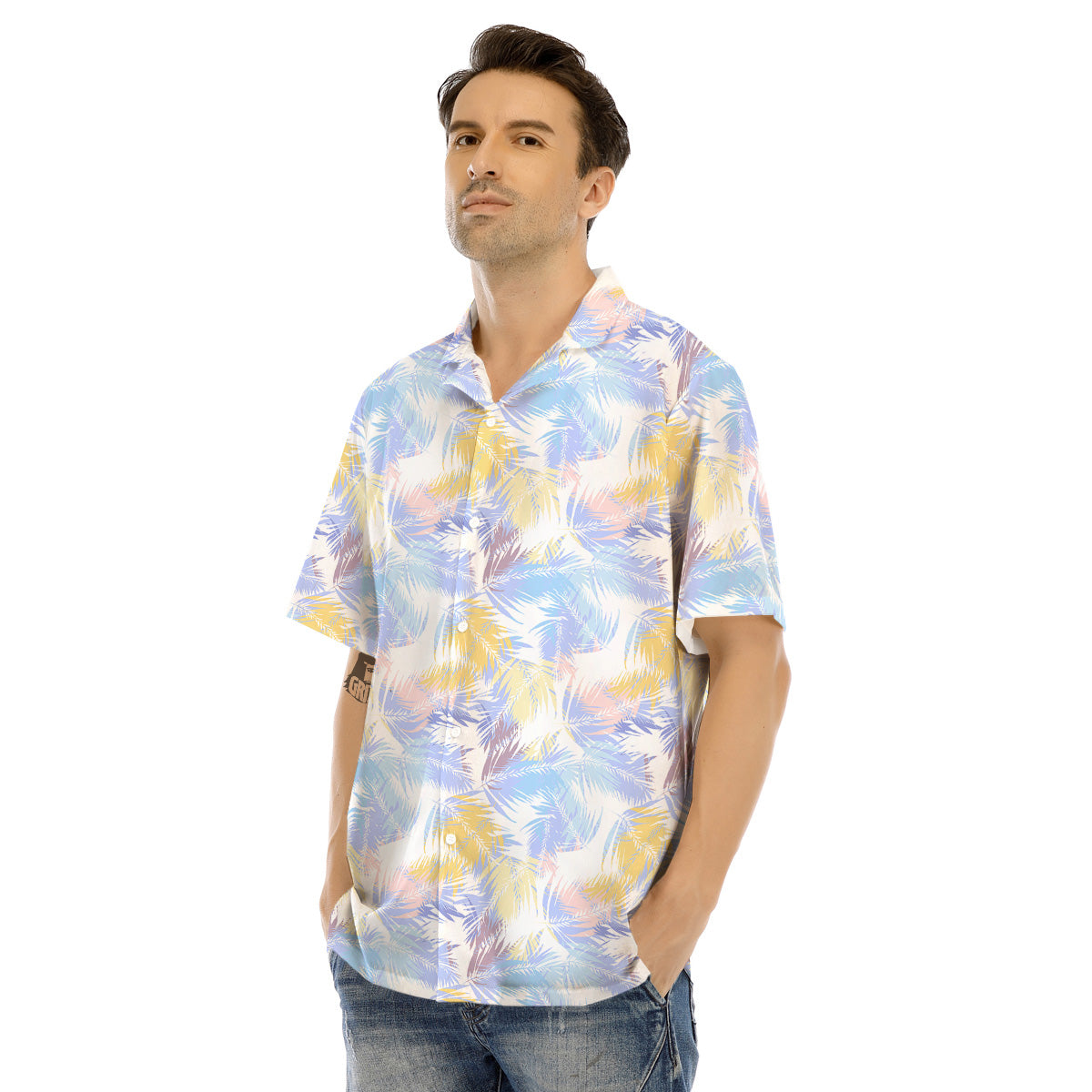 Tropical Palm Leaf Pastel Print Pattern Men's Hawaiian Shirt-grizzshop