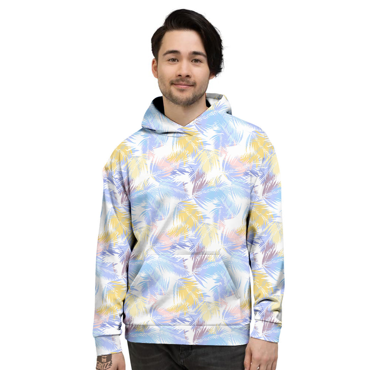 Tropical Palm Leaf Pastel Print Pattern Men's Hoodie-grizzshop