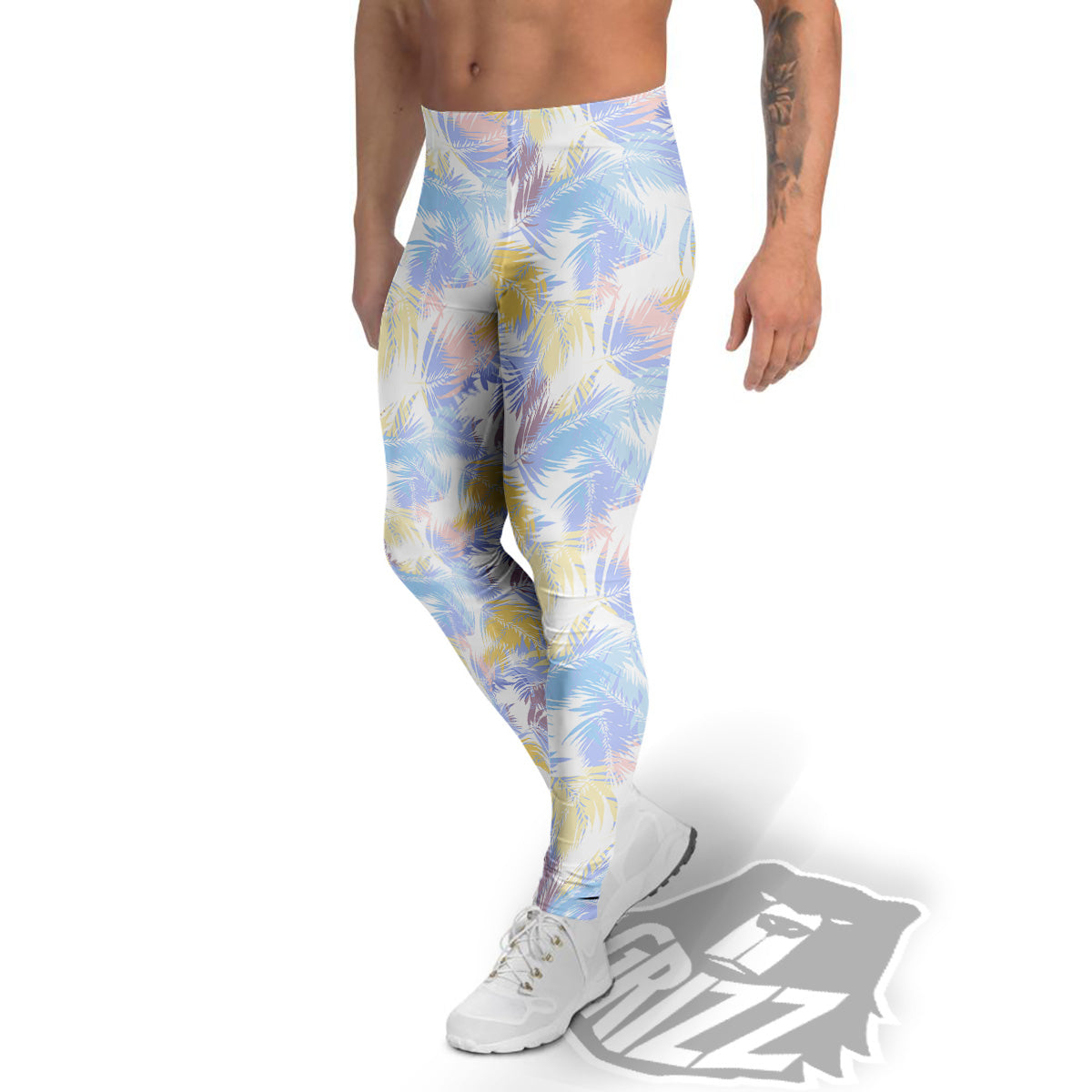 Tropical Palm Leaf Pastel Print Pattern Men's Leggings-grizzshop