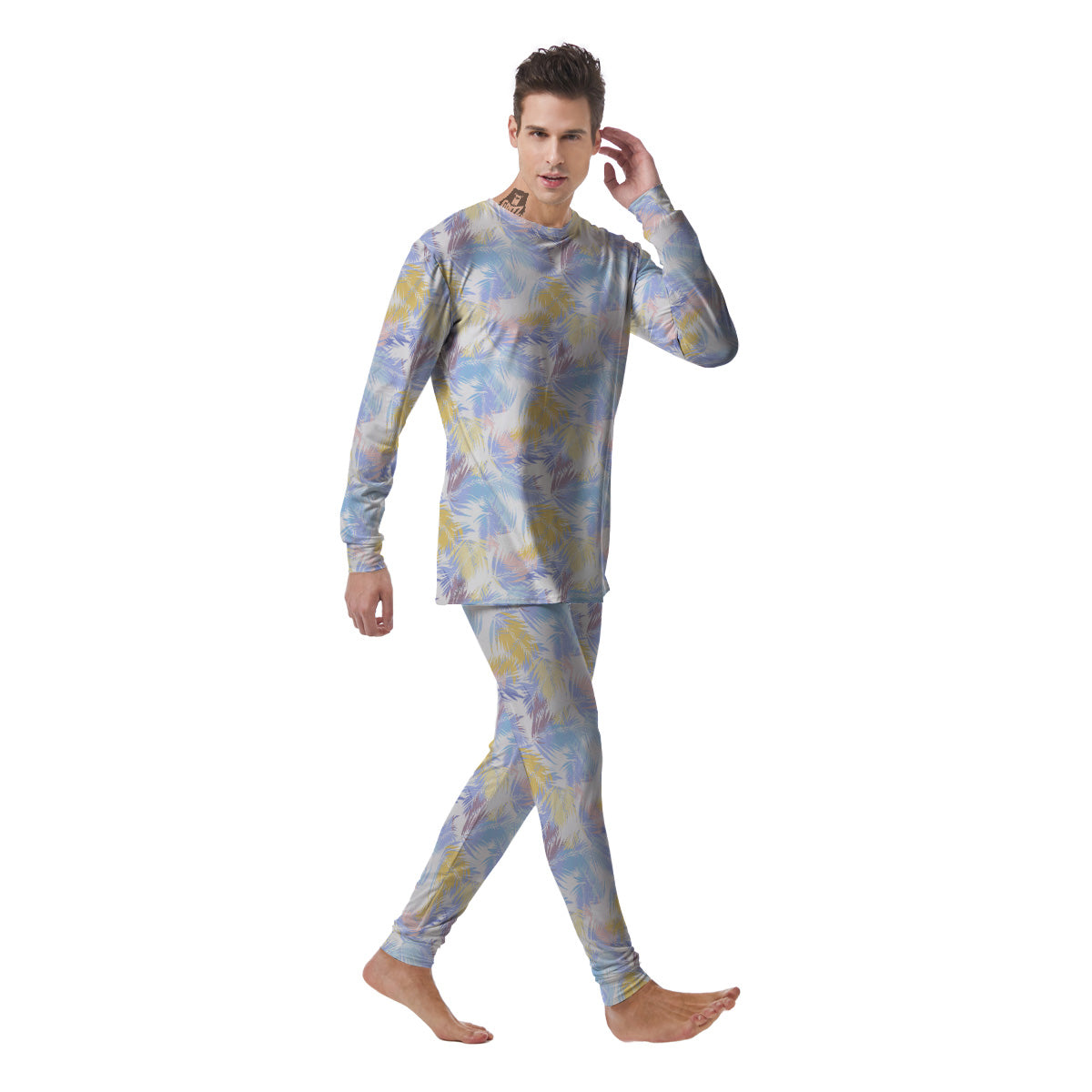 Tropical Palm Leaf Pastel Print Pattern Men's Pajamas-grizzshop