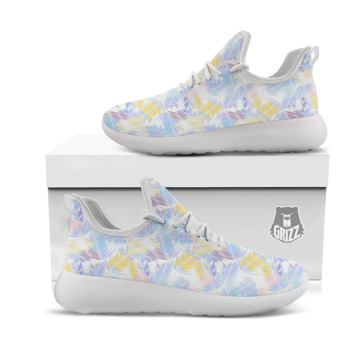 Tropical Palm Leaf Pastel Print Pattern White Athletic Shoes-grizzshop