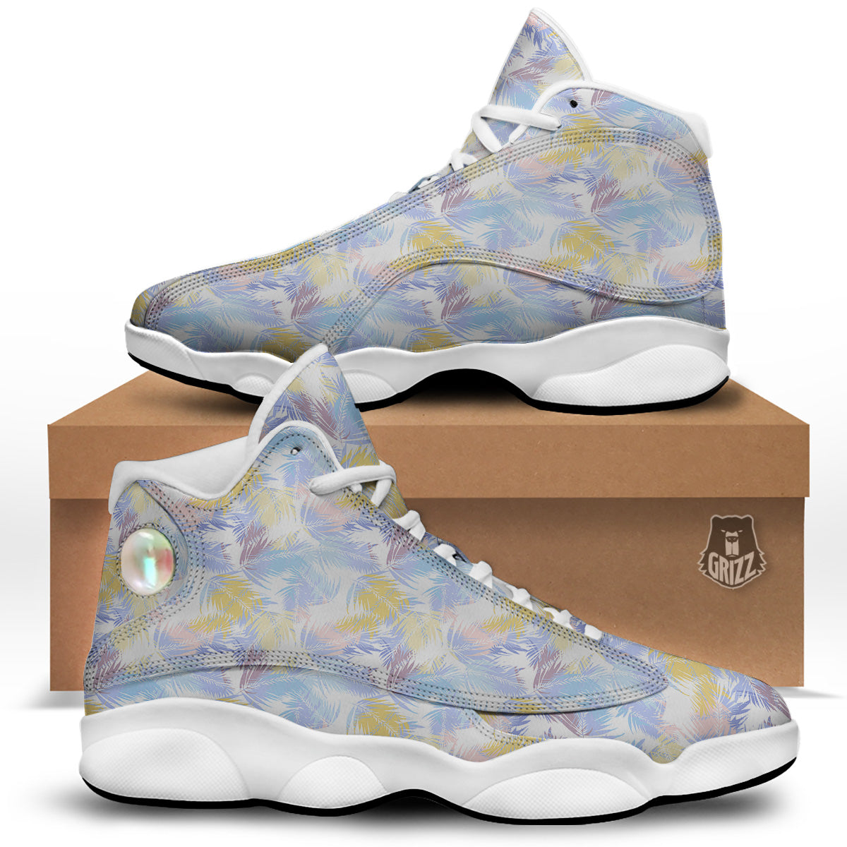 Tropical Palm Leaf Pastel Print Pattern White Basketball Shoes-grizzshop