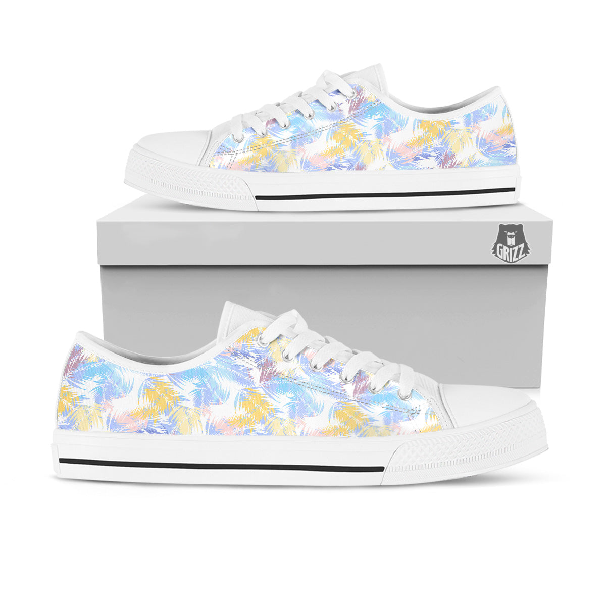 Tropical Palm Leaf Pastel Print Pattern White Low Top Shoes-grizzshop