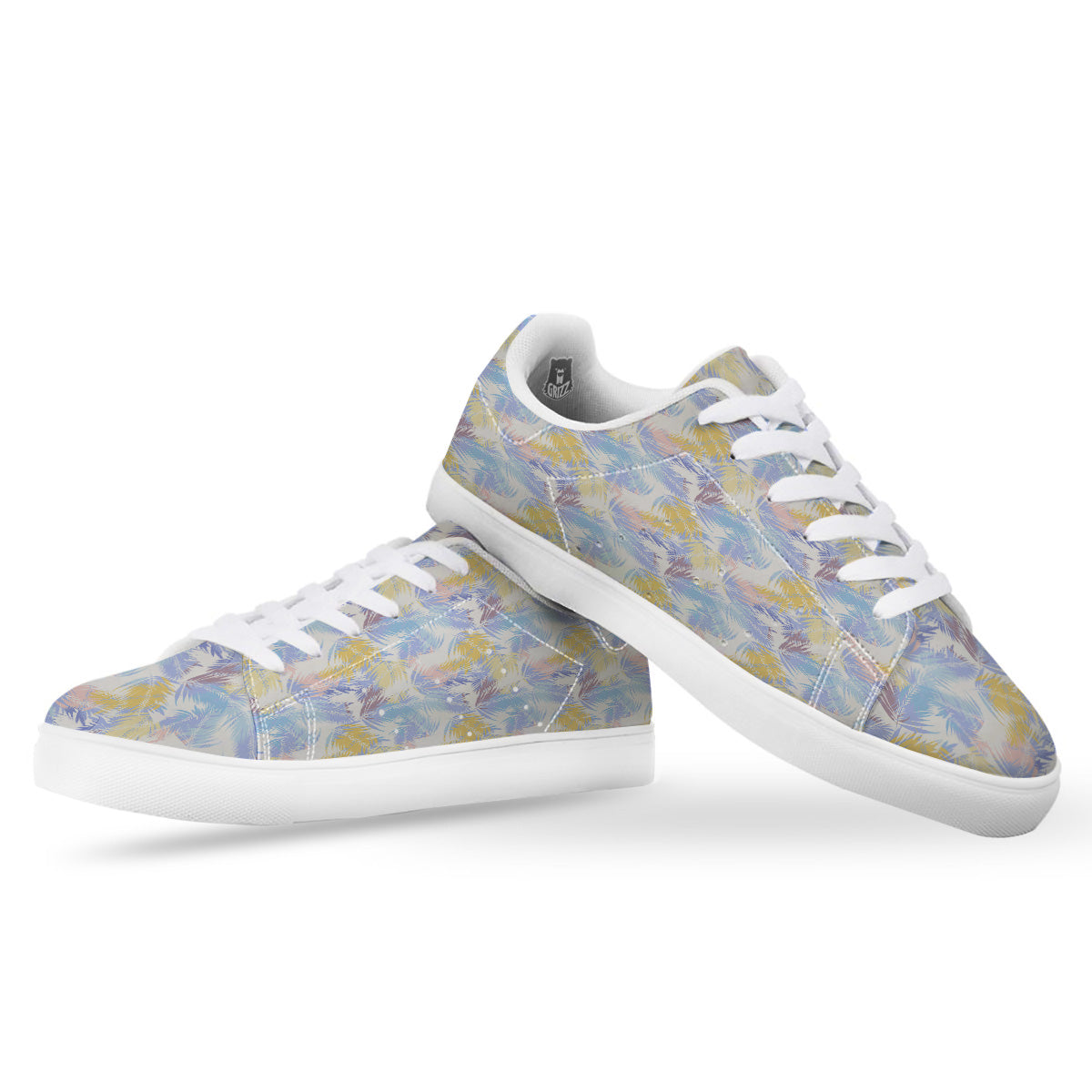 Tropical Palm Leaf Pastel Print Pattern White Low Top Sneakers-grizzshop