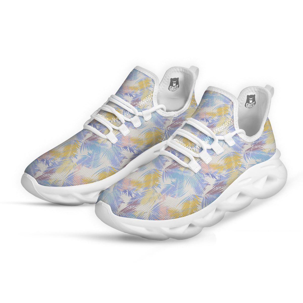 Tropical Palm Leaf Pastel Print Pattern White Running Shoes-grizzshop