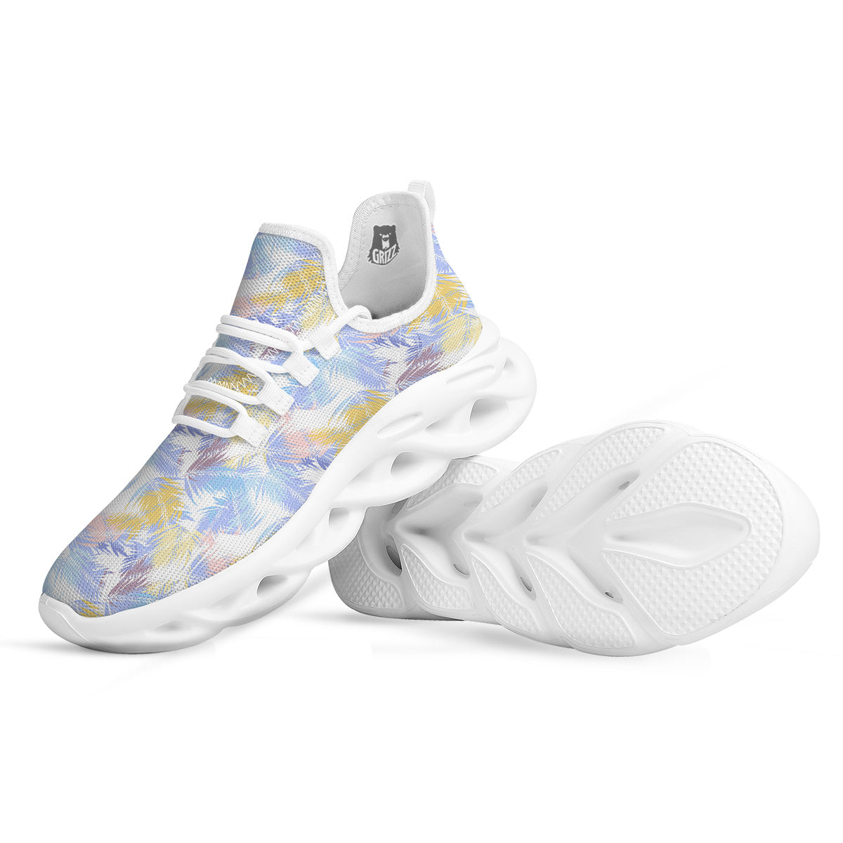 Tropical Palm Leaf Pastel Print Pattern White Running Shoes-grizzshop