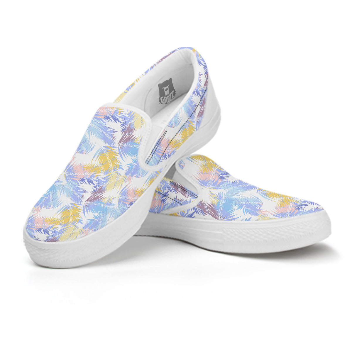 Tropical Palm Leaf Pastel Print Pattern White Slip On Shoes-grizzshop