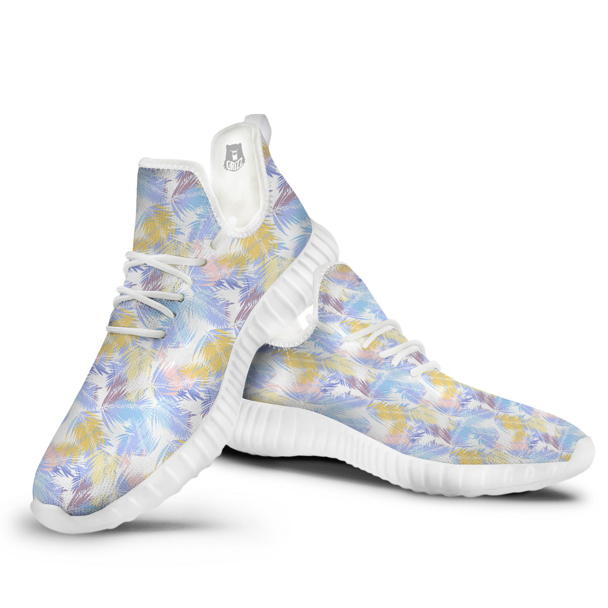 Tropical Palm Leaf Pastel Print Pattern White Walking Shoes-grizzshop