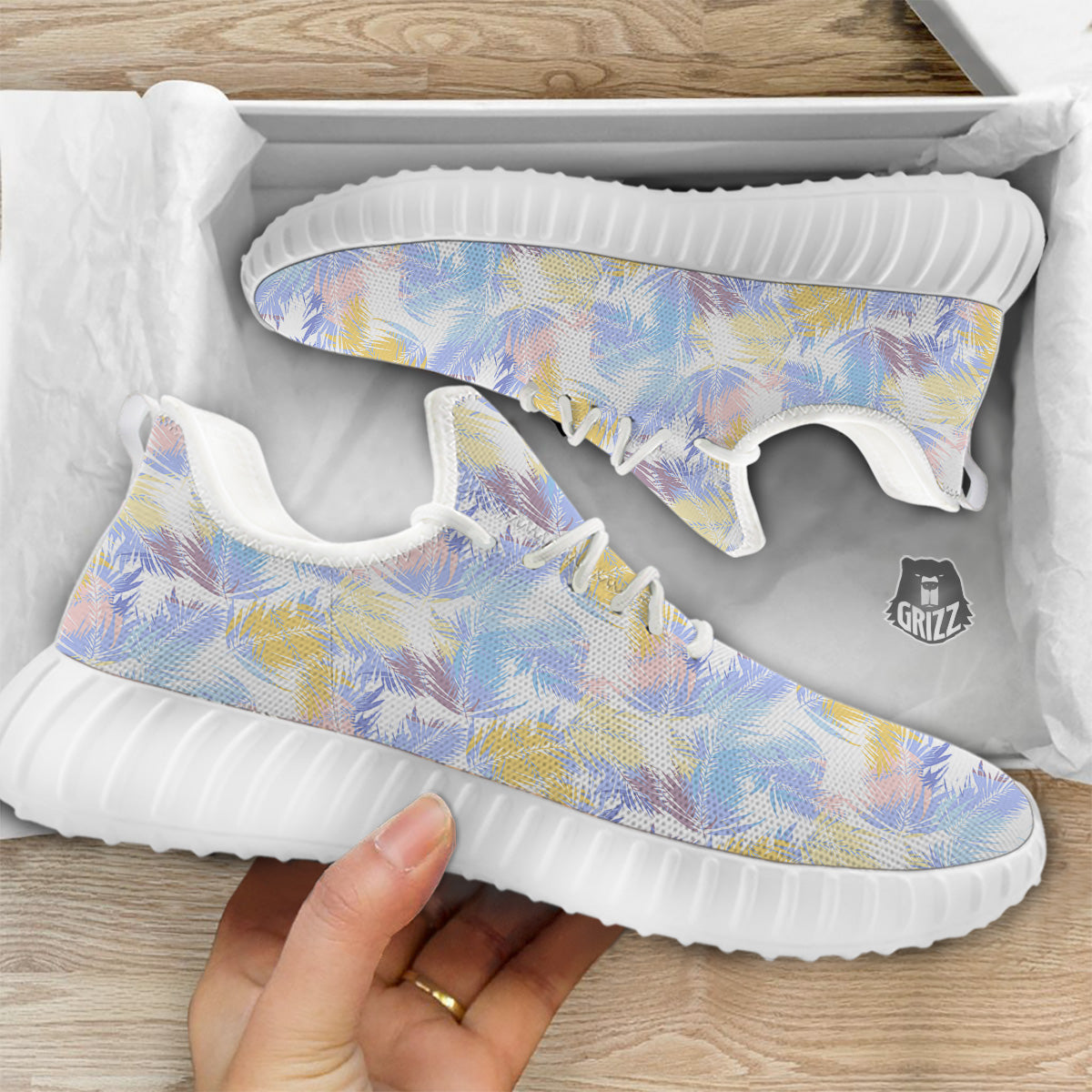 Tropical Palm Leaf Pastel Print Pattern White Walking Shoes-grizzshop