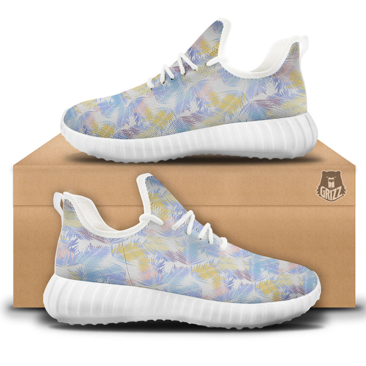 Tropical Palm Leaf Pastel Print Pattern White Walking Shoes-grizzshop