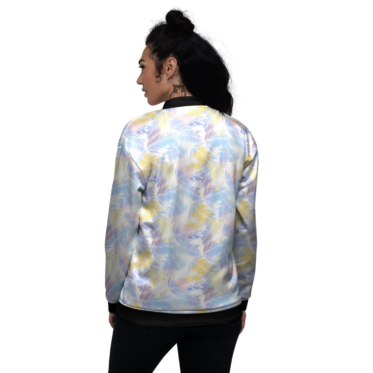 Tropical Palm Leaf Pastel Print Pattern Women's Bomber Jacket-grizzshop