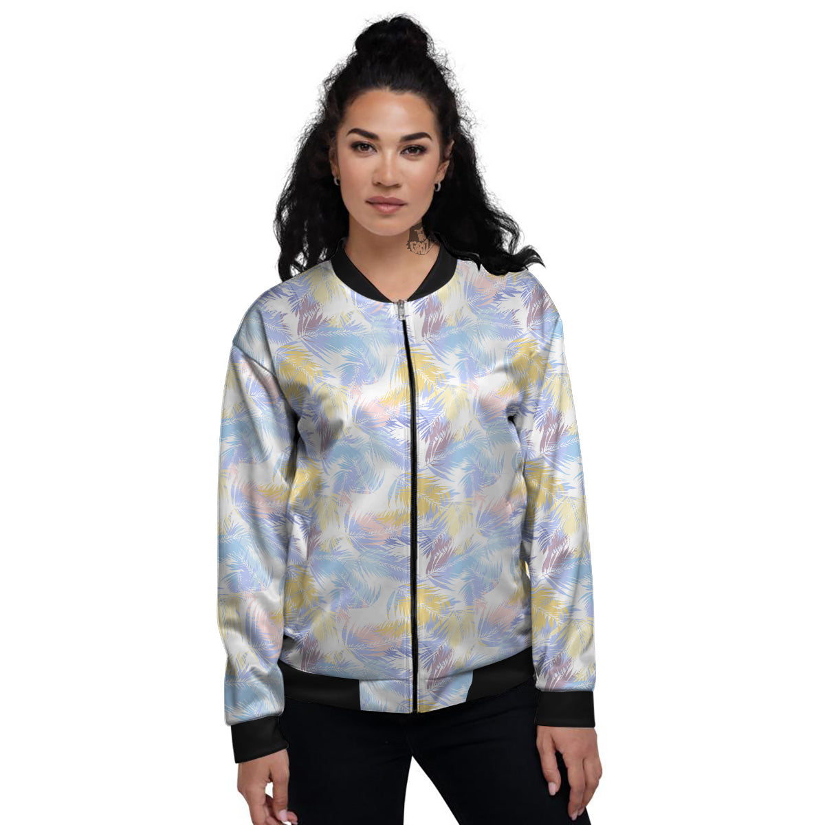 Tropical Palm Leaf Pastel Print Pattern Women's Bomber Jacket-grizzshop