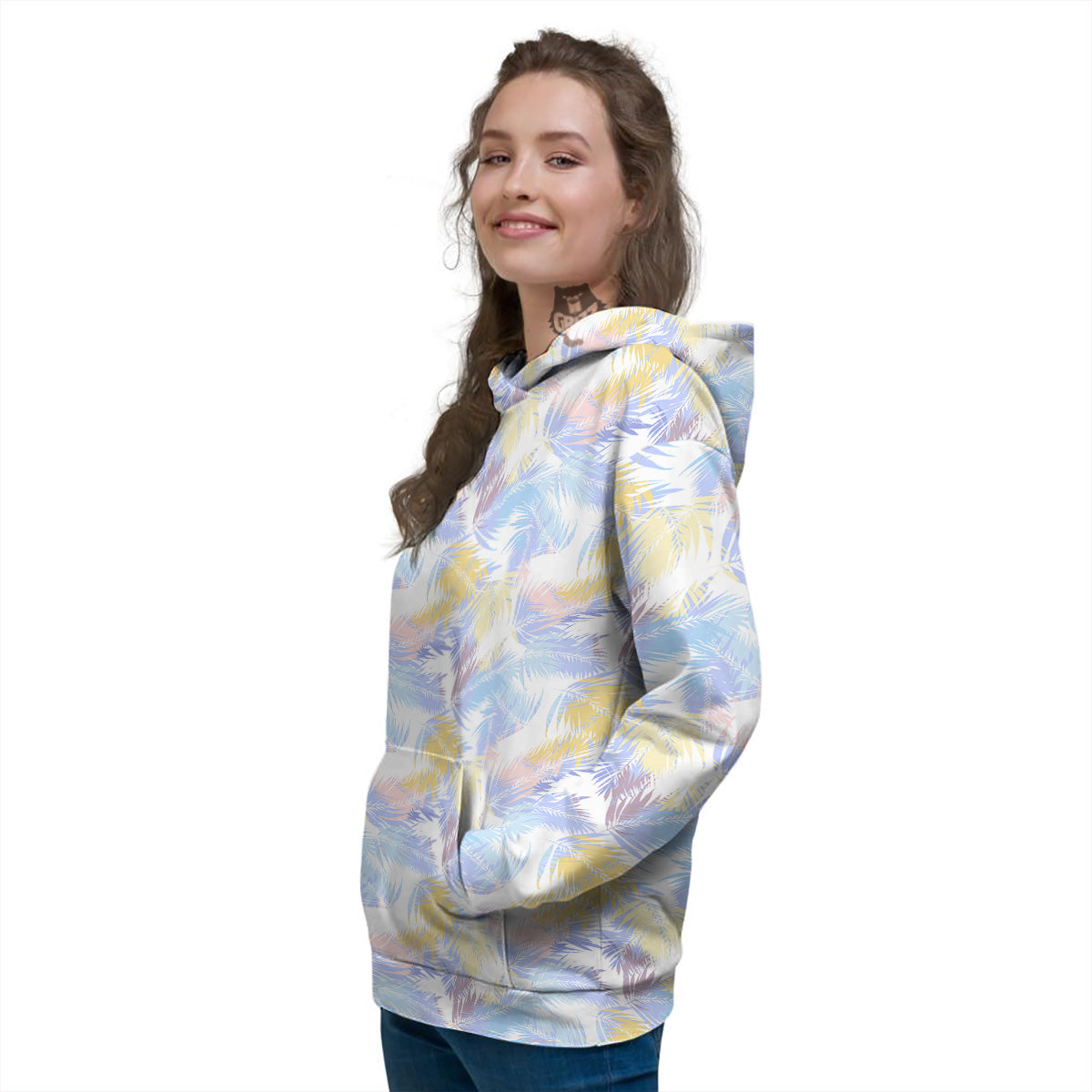 Tropical Palm Leaf Pastel Print Pattern Women's Hoodie-grizzshop