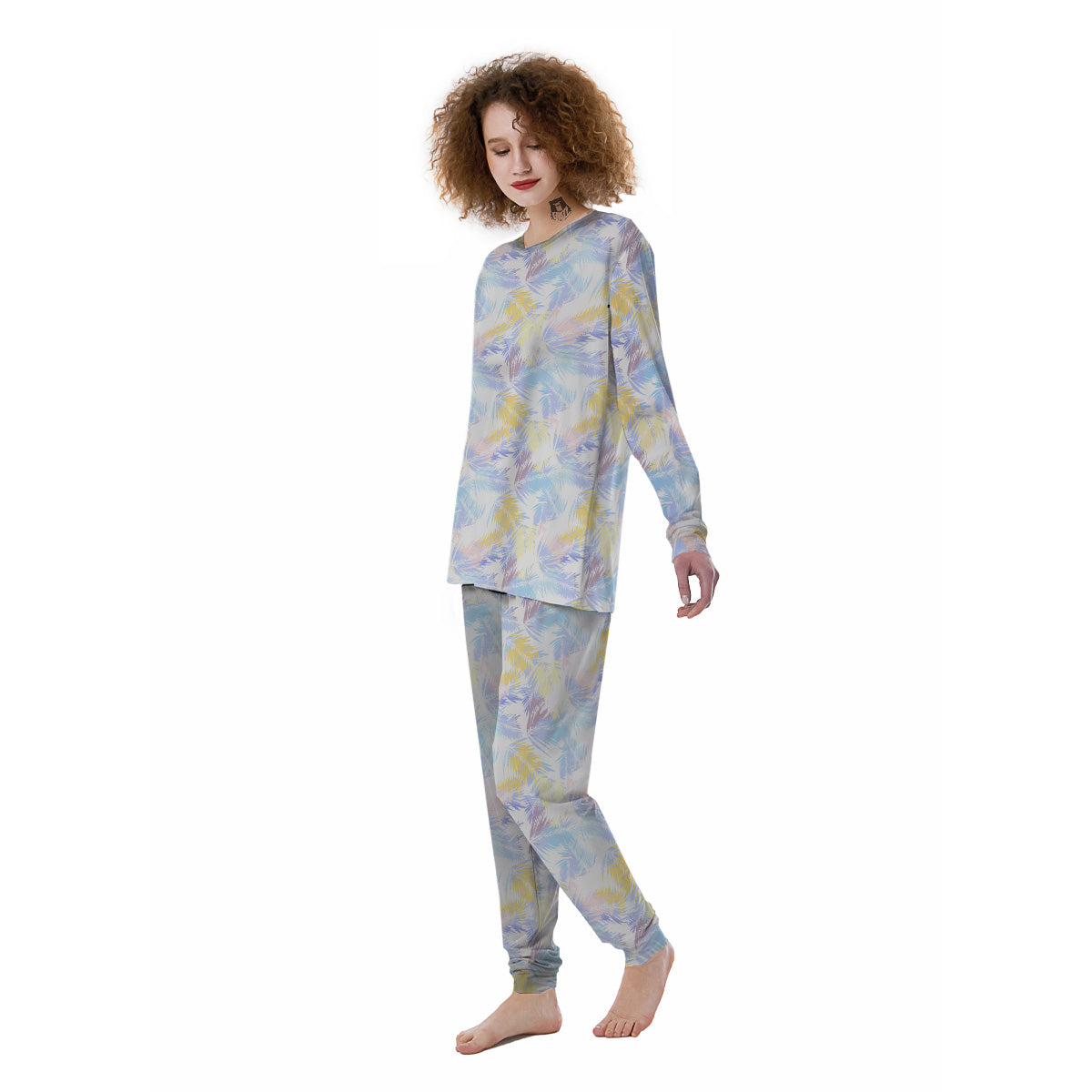 Tropical Palm Leaf Pastel Print Pattern Women's Pajamas-grizzshop