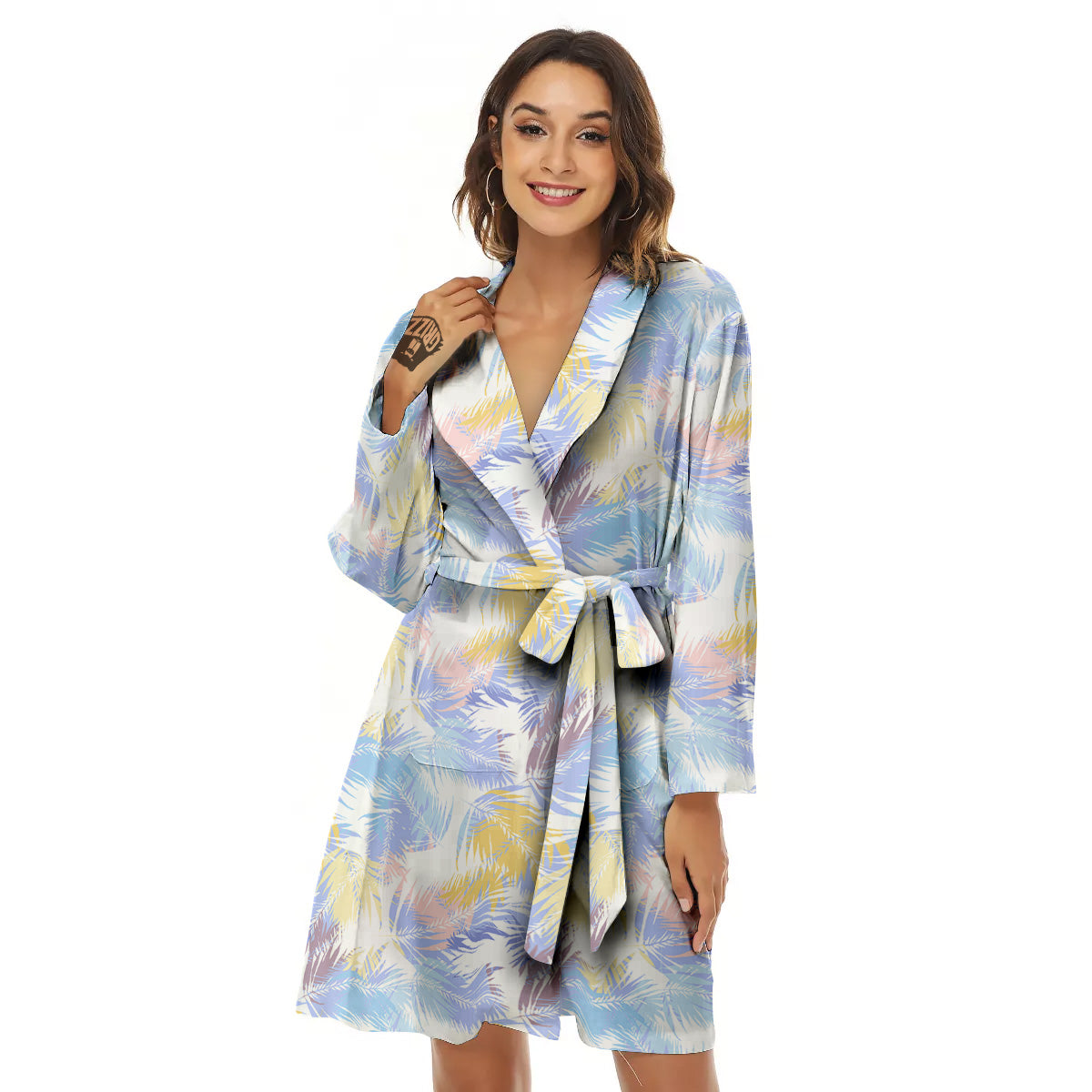 Tropical Palm Leaf Pastel Print Pattern Women's Robe-grizzshop