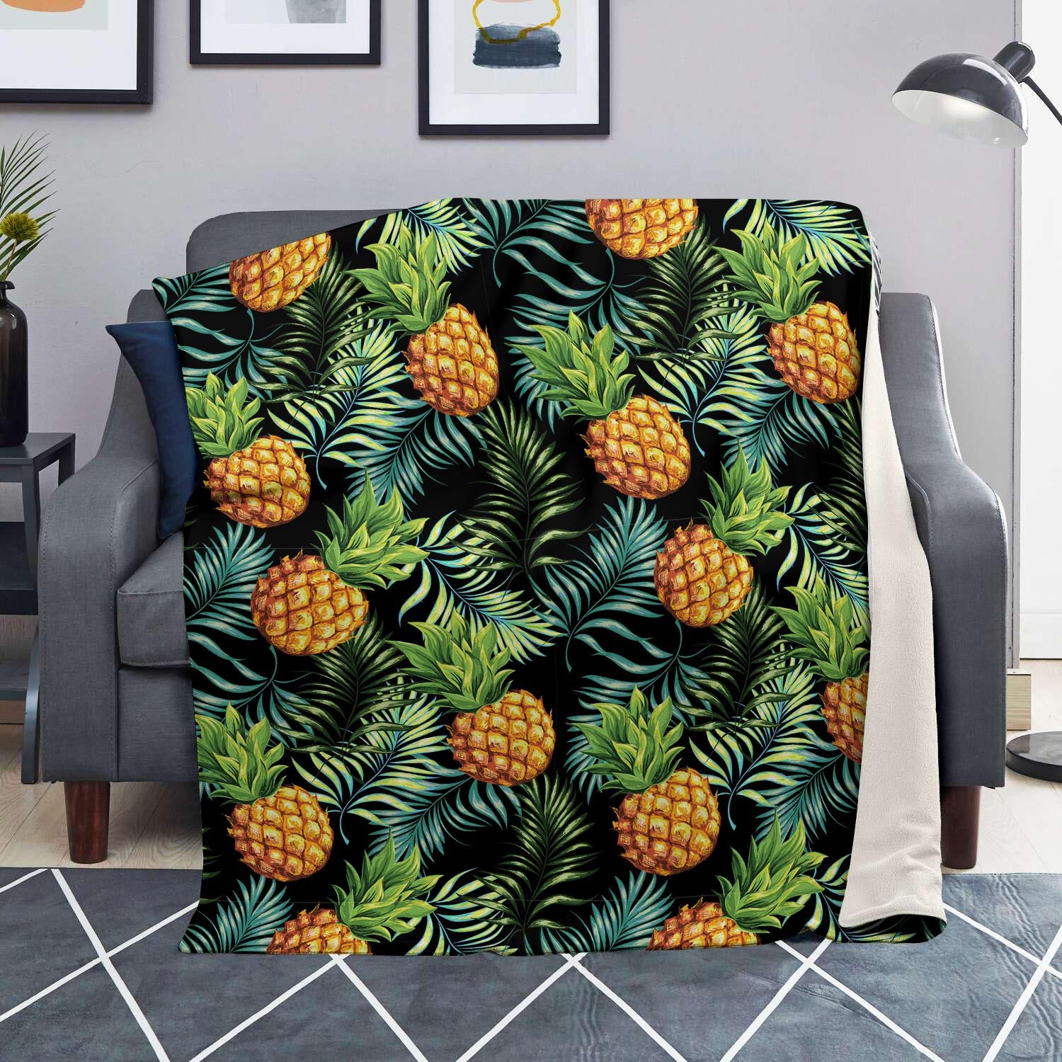 Tropical Palm Leaf Pineapple Print Blanket-grizzshop