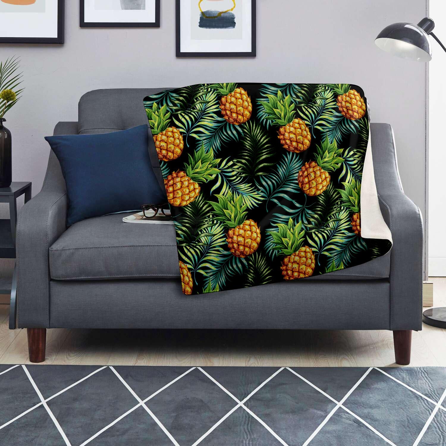 Tropical Palm Leaf Pineapple Print Blanket-grizzshop