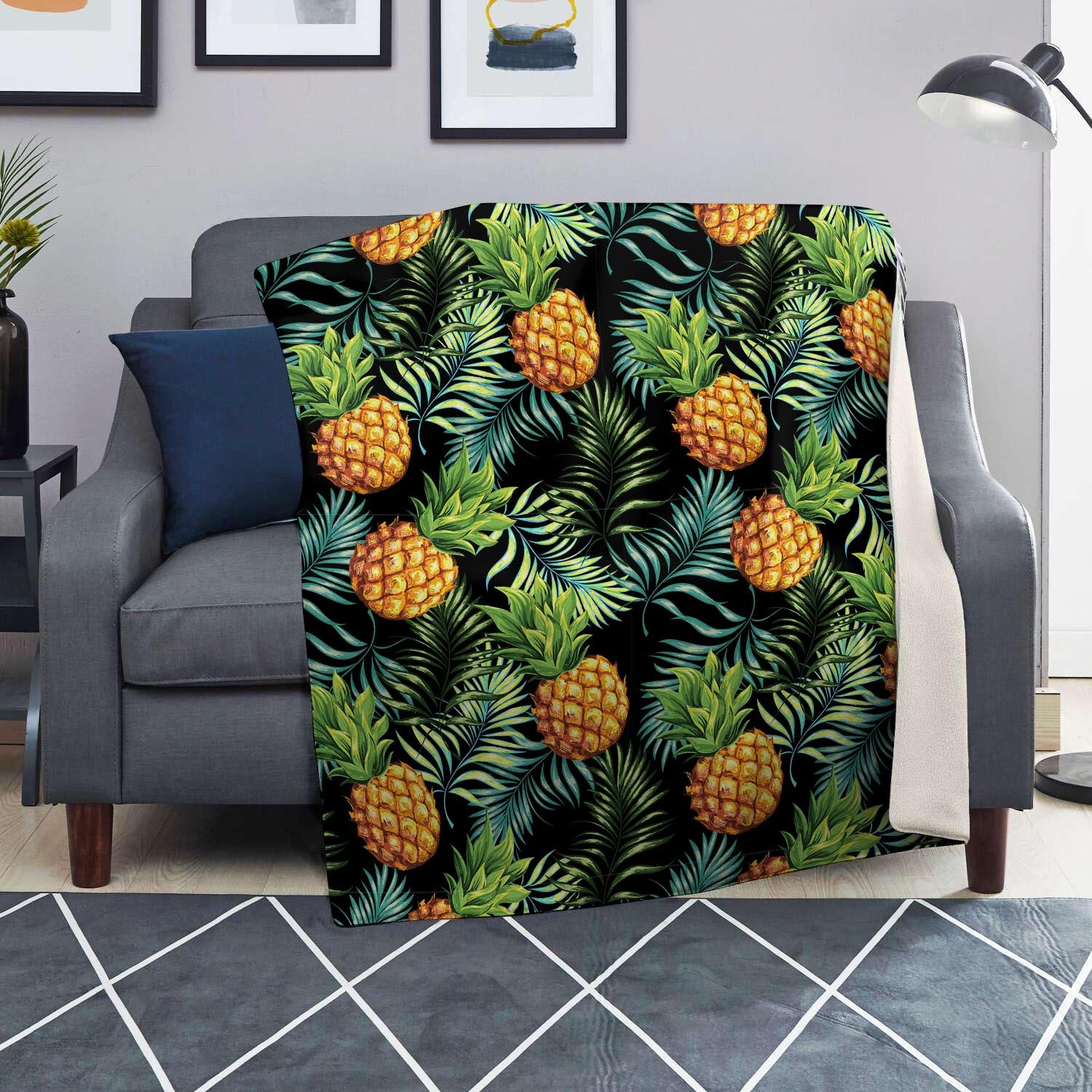 Tropical Palm Leaf Pineapple Print Blanket-grizzshop