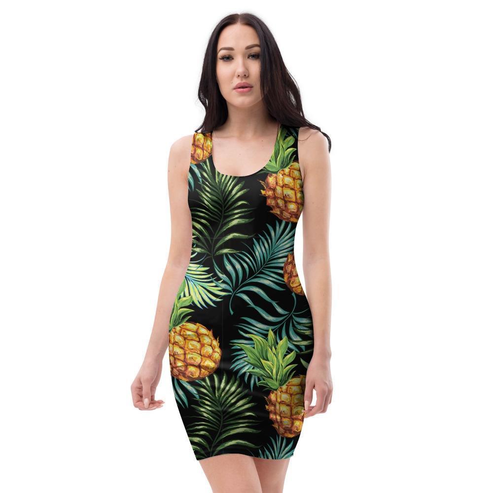 Tropical Palm Leaf Pineapple Print Bodycon Dress-grizzshop