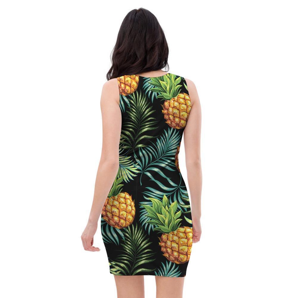 Tropical Palm Leaf Pineapple Print Bodycon Dress-grizzshop